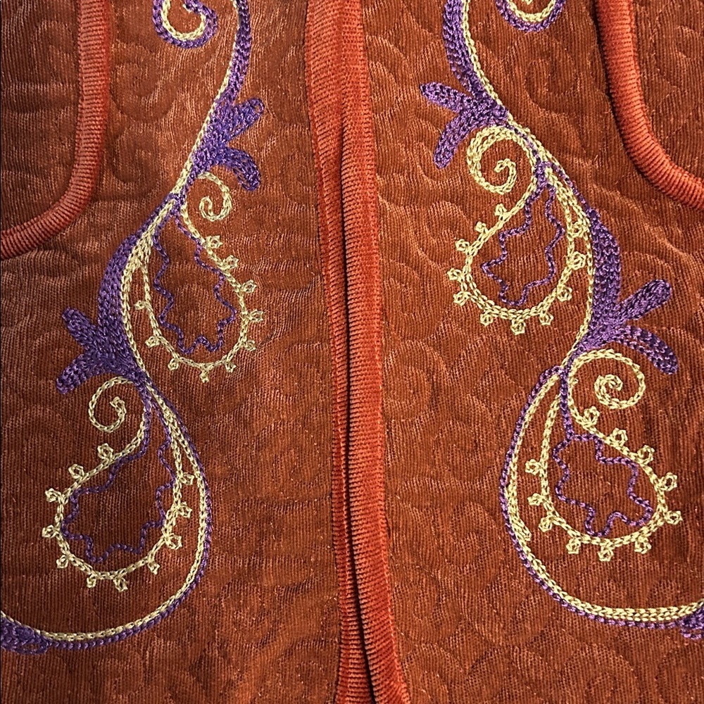 HANDMADE GUATEMALAN EMBROIDERED PAISLY  CORDUROY QUILTED DRESS JACKET SZ 4 - Picture 8 of 12